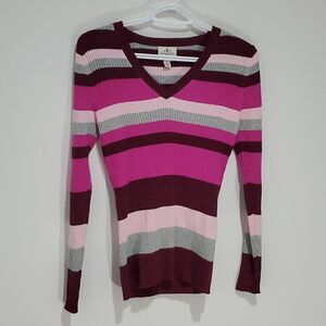 ST John's Bay small red and pink striped vneck sweater